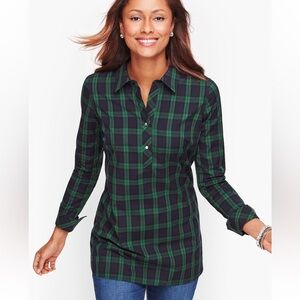 Talbots Green and Black Plaid Blouse